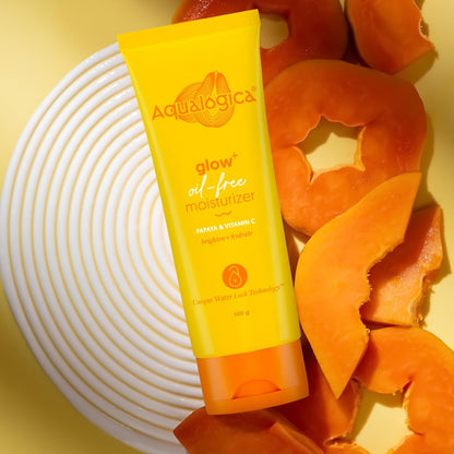 Aqualogica Glow+ Oil-Free Moisturizer with Papaya & Vitamin C | Moisturizes to Enhance Glow & Texture | Controls Excess Oil | 100g
