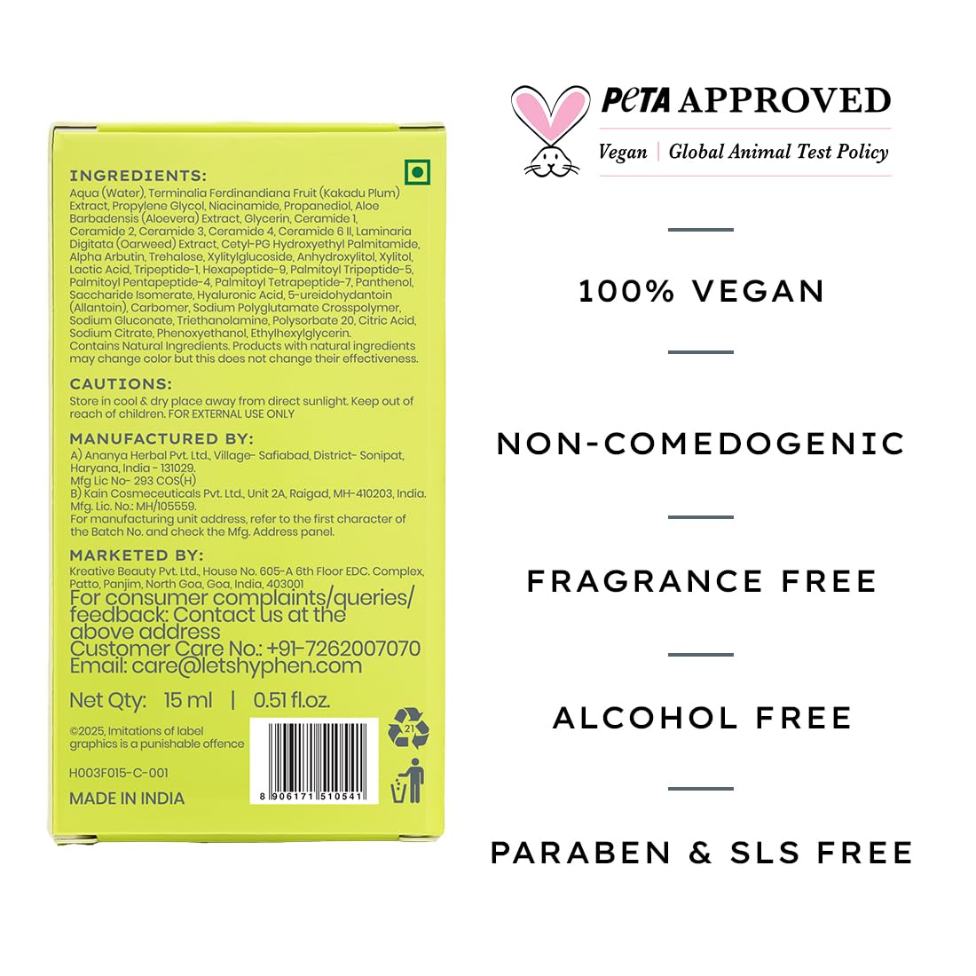 Hyphen 5% Niacinamide, 1% Alpha Arbutin & 25% Kakadu Plum Brightening Face Serum | 20X Vitamin C for Glowing Winter Skin | All Skin Types – 15ml