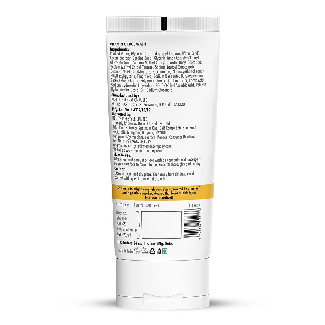 The Man Company Vitamin C Face Wash For Man | Vitamin C & Niacinamide | Suitable For Oily, Dry & Sensitive Skin 100ml