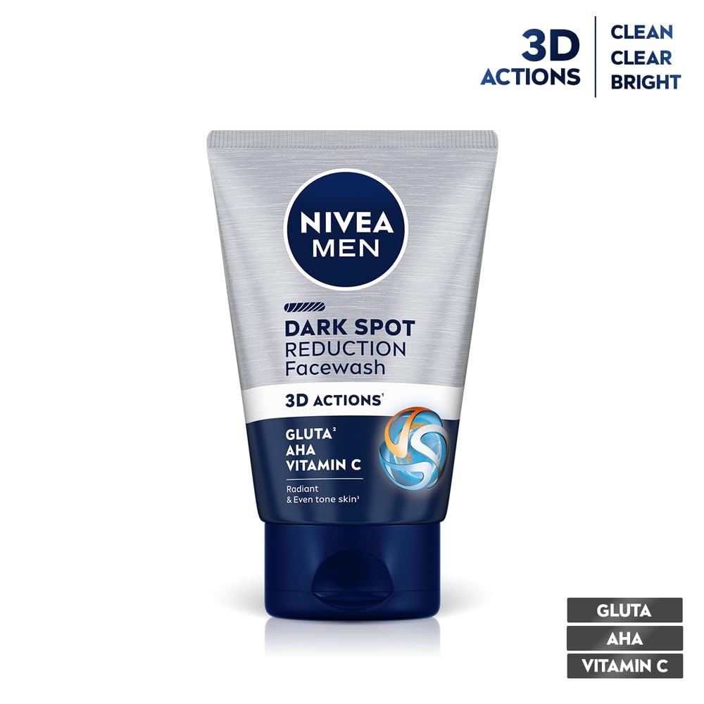 NIVEA MEN Dark Spot Reduction Face Wash 100 g | With Ginko and Ginseng Extracts for Clean, Healthy & Clear Skin in Summer | 10 X Vitamin C Effect for Radiant Skin |For Dark Spot Reduction