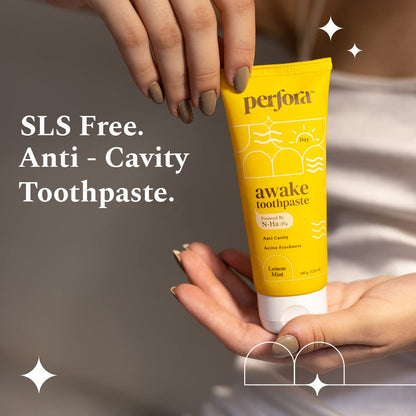 Perfora Awake Toothpaste - Lemon Mint, 300g (3x 100g) | Active Freshness Cavity Prevention | Vitamin Enriched SLS & Fluoride Free Tooth Paste |N-Ha For Teeth Remineralisation |Healthy Gums & Oral Care