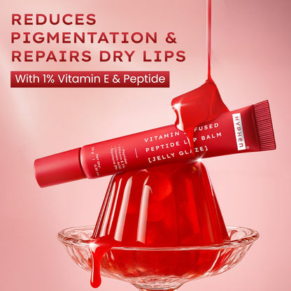 Hyphen Tinted Lip Balm | Brightens & Reduces Dark Lips & Pigmentation | 1% Vitamin E, Peptide & 2% Squalane | Jelly Glaze (Red Shade)- 10g