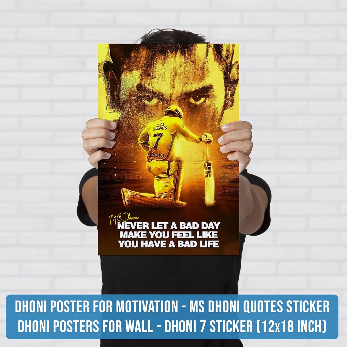 Dhoni Poster for Motivation | Ms Dhoni Quotes Sticker | Dhoni Posters for Wall | Dhoni 7 Sticker | CSK Wall Poster | Dhoni Stickers | Thala Dhoni Posters for Bedroom, Living Room Decoration