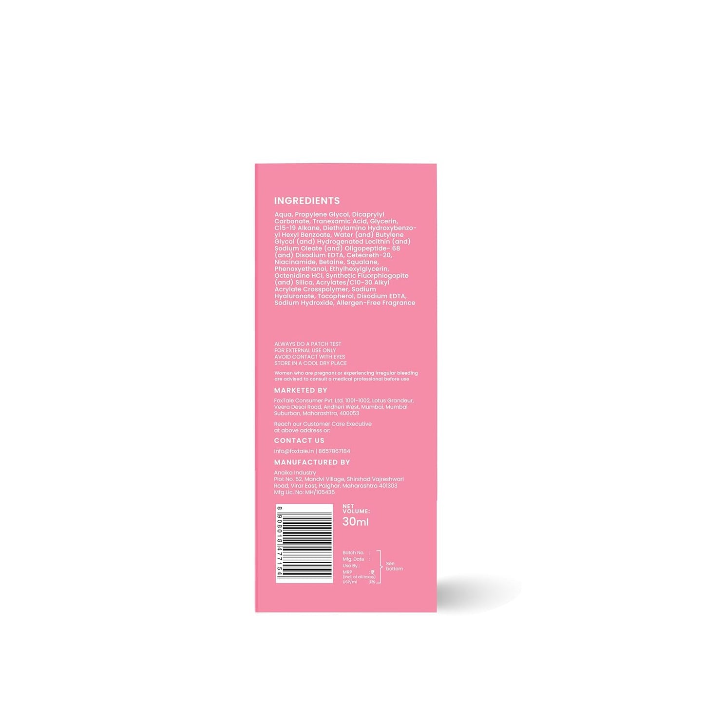 Foxtale 3% Tranexamic Acid Face Serum with Peptides & Niacinamide for Hyperpigmentation, All Skin Types, Men and Women - 30 ml