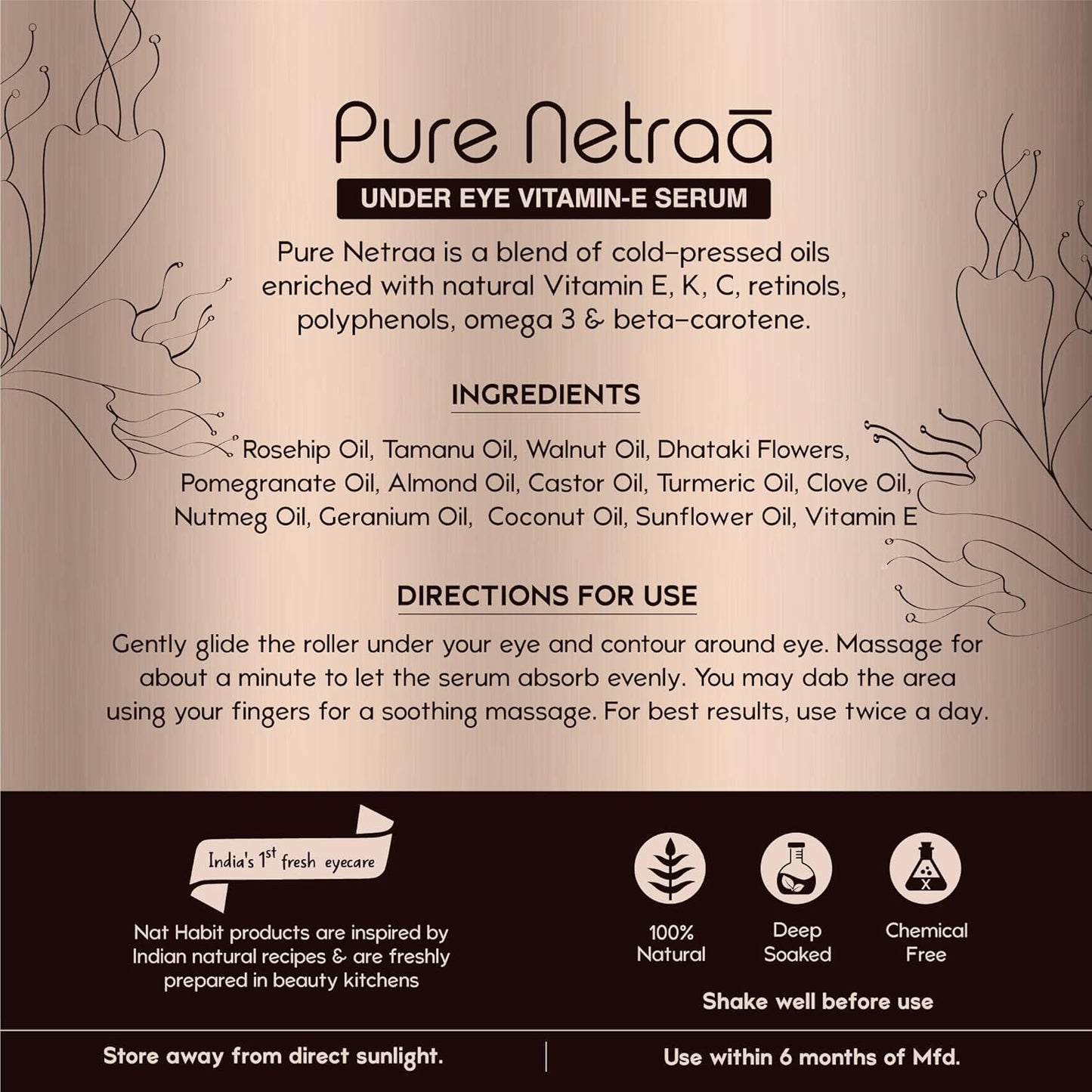 Nat Habit Under Eye Serum for Dark Circles, Puffiness & Wrinkles | Extreme Dark Circles Removal | 100% Non-Irritating & Soothing | Under Eye Serum for Women & Men | 9.2ml