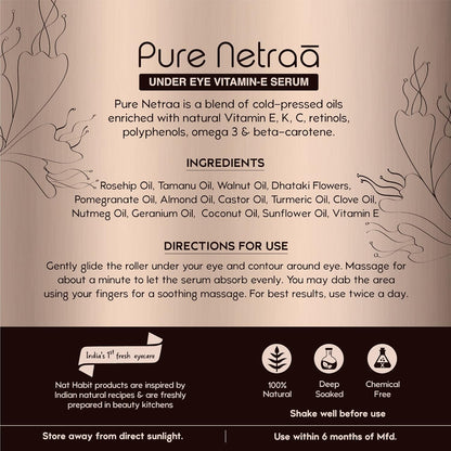 Nat Habit Under Eye Serum for Dark Circles, Puffiness & Wrinkles | Extreme Dark Circles Removal | 100% Non-Irritating & Soothing | Under Eye Serum for Women & Men | 9.2ml