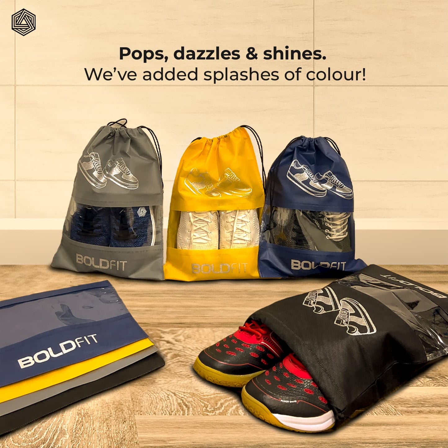 Boldfit Shoe Bag for Travel & Storage Travel Organizer - Pack of 6 Shoe Pouch (Blue, Yellow, Grey)