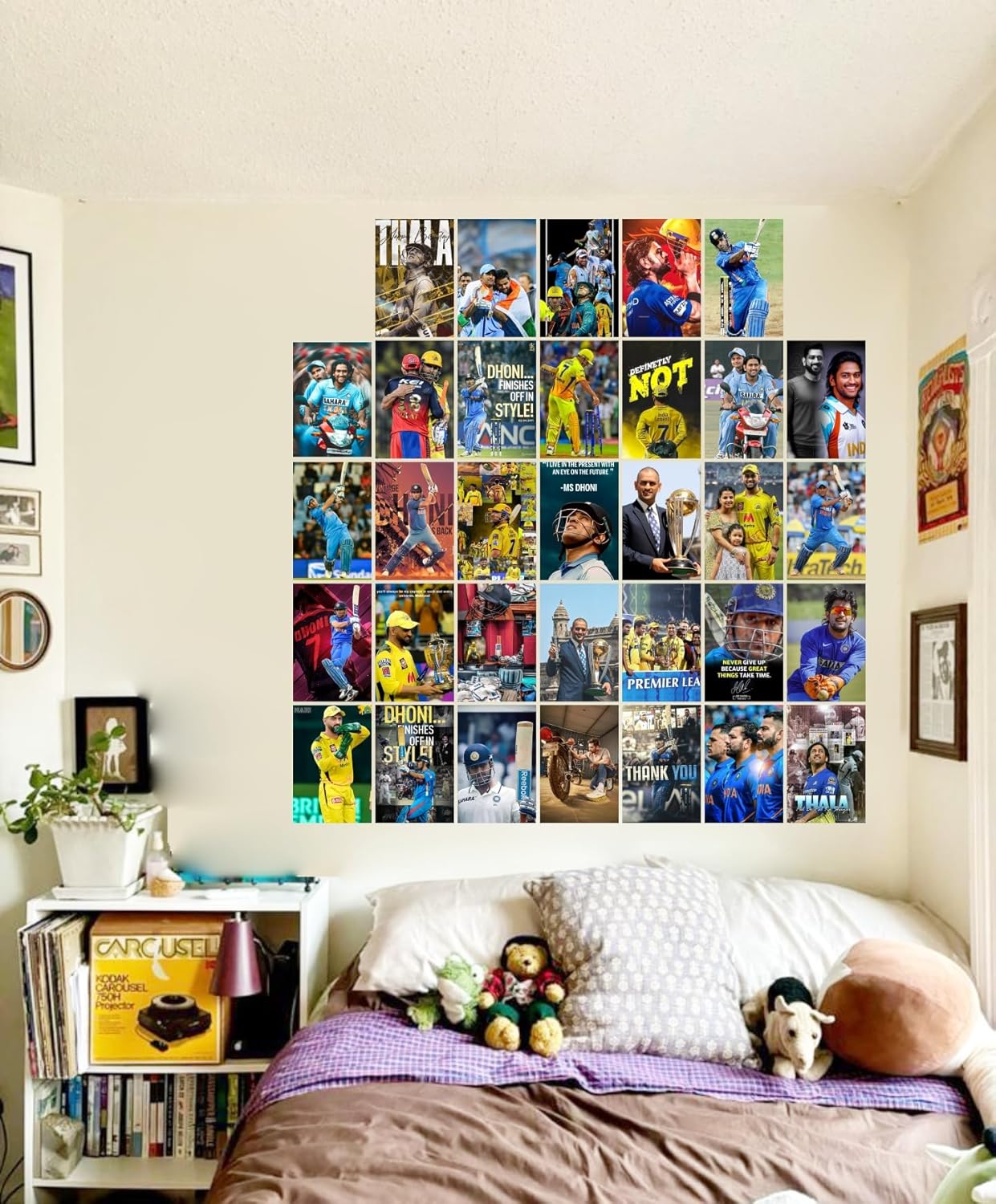 DivineDesigns Pack of 33 MS Dhoni Wall Collage Kit Posters | Posters for Wall Decoration | Wall Art For Bedroom, Office, Living room, (6 inch X 4 inch) Set of 33 MS Dhoni Prints