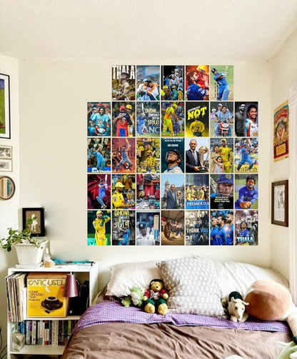 DivineDesigns Pack of 33 MS Dhoni Wall Collage Kit Posters | Posters for Wall Decoration | Wall Art For Bedroom, Office, Living room, (6 inch X 4 inch) Set of 33 MS Dhoni Prints