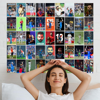 Virat Kohli Posters Wall Collage Kit– 45 Mini Posters (4x6 Inch) With Motivational Quotes | For Room Wall Decoration, Living Room Bedroom Boys Gift Fan| Unframed Wall Decor Covers 30x36 Inch Area