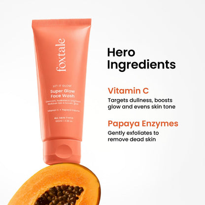 Foxtale Super Glow Detan Face Wash with Vitamin C & Papaya enzyme, Tan Removal, Brightens & Reduces Pigmentation, Gentle Exfoliation | 100ml