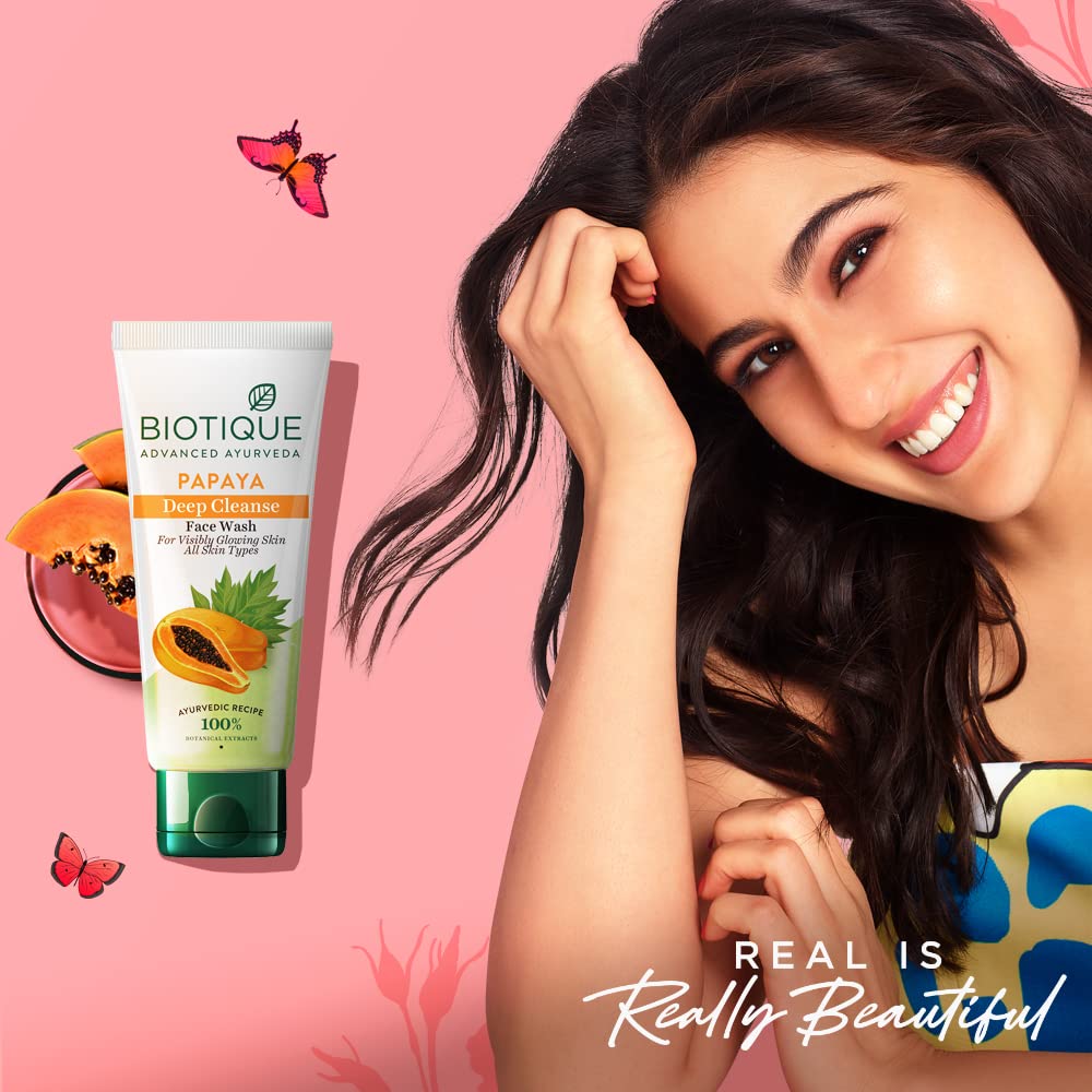 Biotique Papaya Deep Cleanse Face Wash | Gentle Exfoliation | Visibly Glowing Skin | 100% Botanical Extracts| Suitable for All Skin Types | 20ml