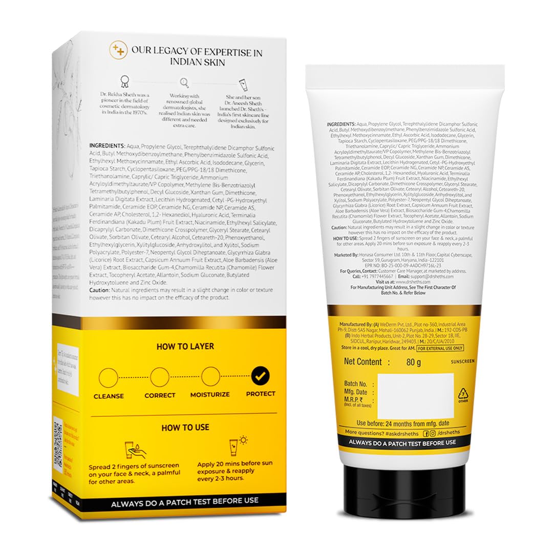 Dr. Sheth's Ceramide & Vitamin C Sunscreen SPF 50+ PA++++ (80g)