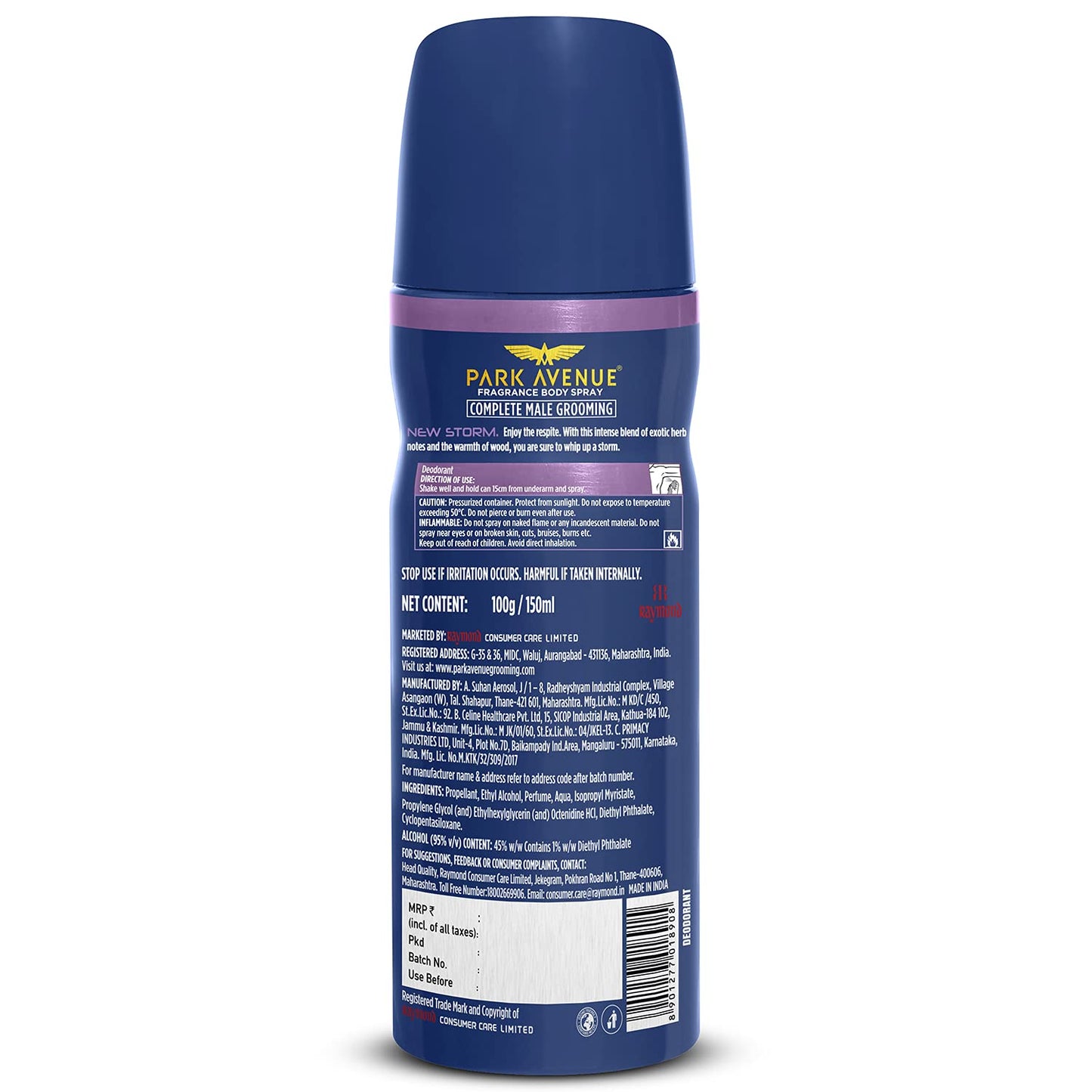 Park Avenue Men's Classic Deo Storm Body Deodorant Spray , 150ml