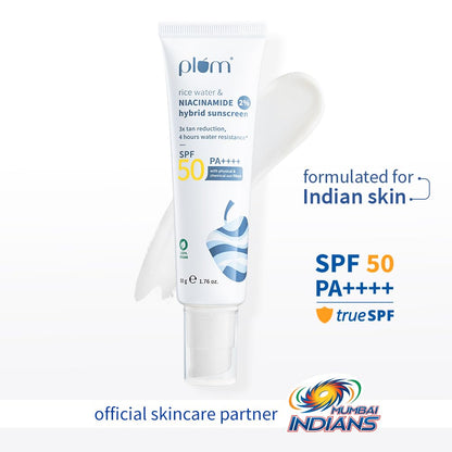 Plum SPF 50 PA++++ Sunscreen with 2% Niacinamide & Rice Water | 50g
