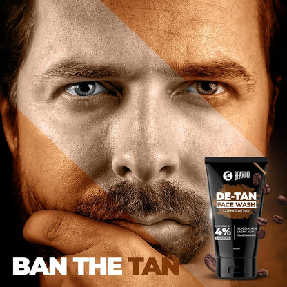 BEARDO DeTan Face Wash for Men, 100ml | Glycolic Acid,Niacinamide & Coffee | Helps to Reduce Tan,Reduce Dark Sports & Pigmentation | Exfoliates & Hydrates for Smooth & Oil Free Skin