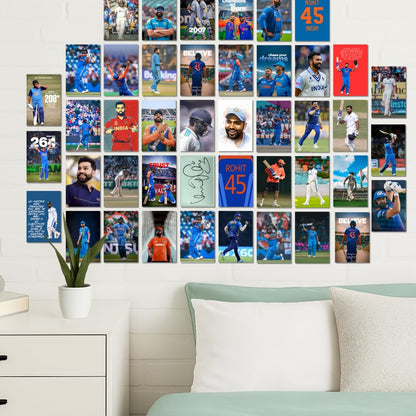 Rohit Sharma Posters Wall Collage Kit– 45 Mini Posters (4x6 Inch) With Motivational Quotes | For Room Wall Decoration, Living Room Bedroom Boys Gift Fan| Cricket Lover Cricketers Wall Decor Covers 30x36 Inch Area