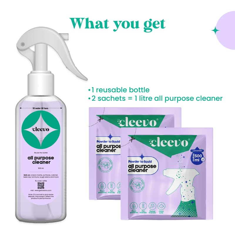 Cleevo All- Surface Cleaner- 1 Litre Bottle Pack | Powerful Surface Cleaning Liquid for Tough Stains | Non-toxic Stain Remover for Home Surfaces Cleaning | Multi Surface Cleaner (Lavender)