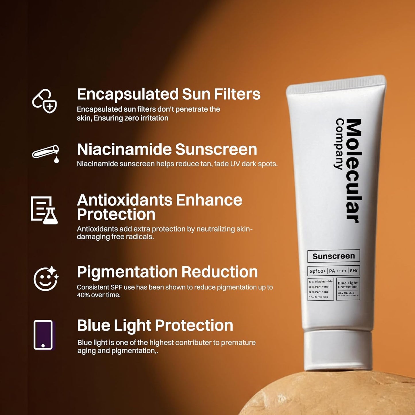 Molecular Company SPF 50+ Pa++++ | 5% Niacinamide | 3% Panthenol ( 2x More Hydrating than Hyaluronic Acid ) | 3% Lecorice 1% Birch Sap l Moisturising Gel Sunscreen ,For Oily, Dry, Sensitive, Combination, Dull, Acne Prone Skin| 50 G