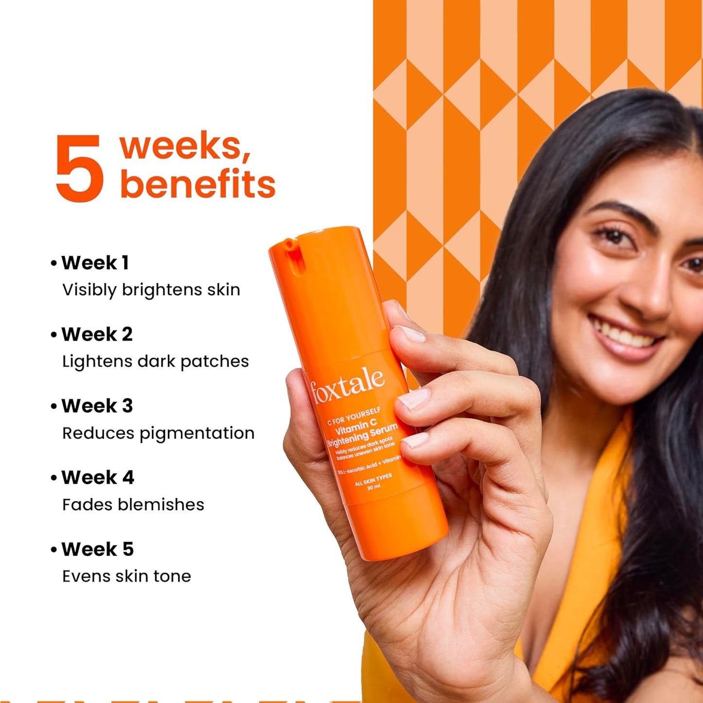 Foxtale 15% Vitamin C Face Serum for Glowing Skin | Purest Vitamin C (L-Ascorbic Acid) with Vitamin E  | All Skin Types | For Men & Women | 30 ml