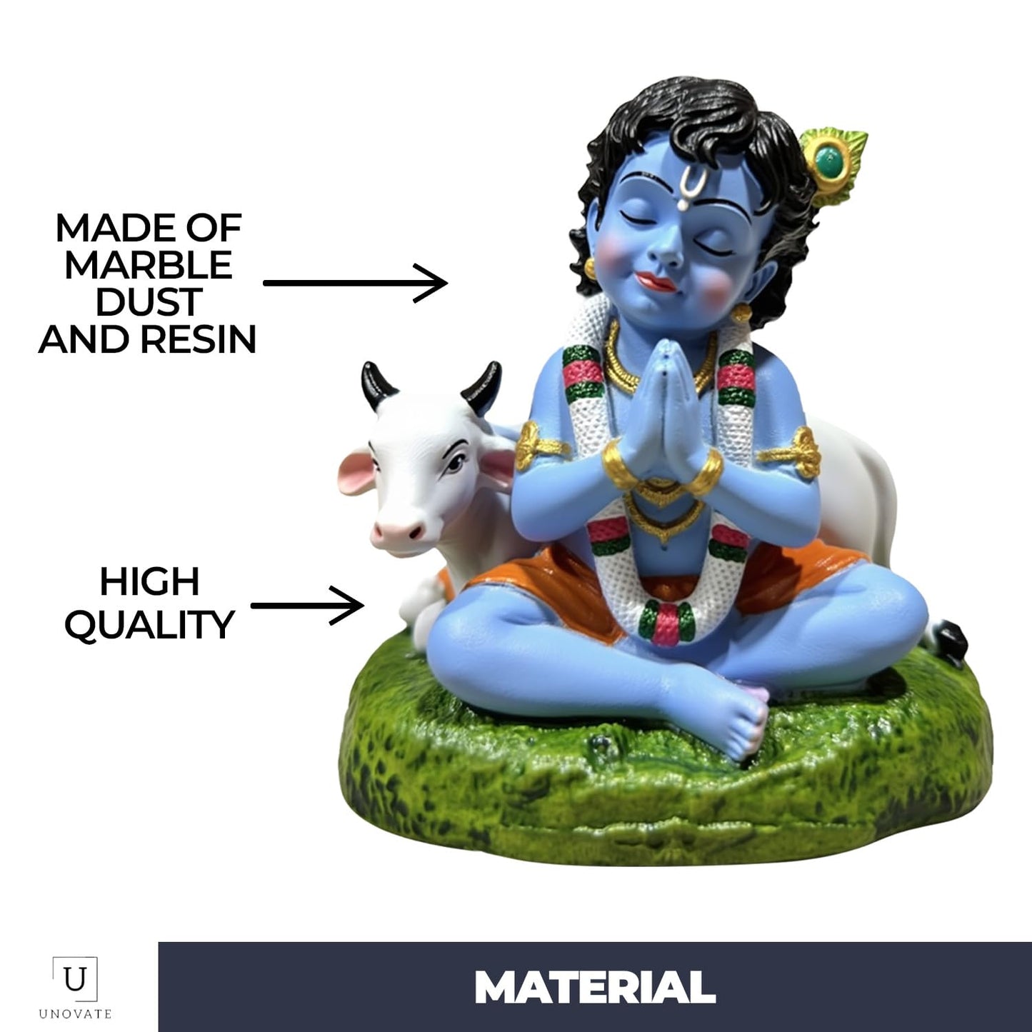 Krishna Idol for Car Dashboard | Lord Krishna Murti | Krishna Statue Idol for Car, Office Desk, Pooja, Temple, Decoration,Festivals (Blue Colour)