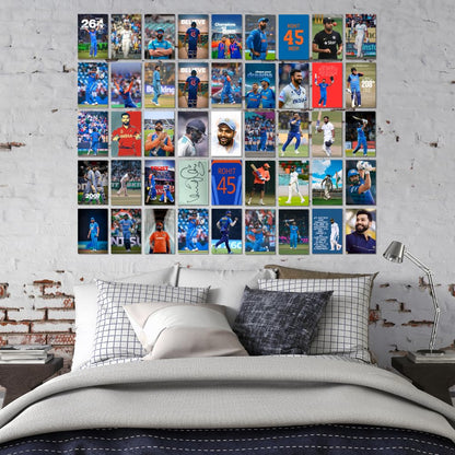 Rohit Sharma Posters Wall Collage Kit– 45 Mini Posters (4x6 Inch) With Motivational Quotes | For Room Wall Decoration, Living Room Bedroom Boys Gift Fan| Cricket Lover Cricketers Wall Decor Covers 30x36 Inch Area