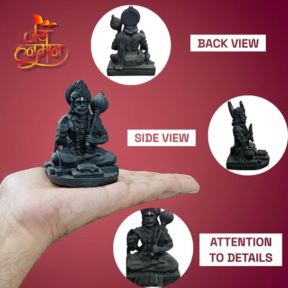 Resin Hanuman Ji Idol for Car Dashboard, Home & Office Desk - Bajrang Bali Murti for Protection from Negative Energy, Good Luck, Success and Prosperity (Black), 9 cm