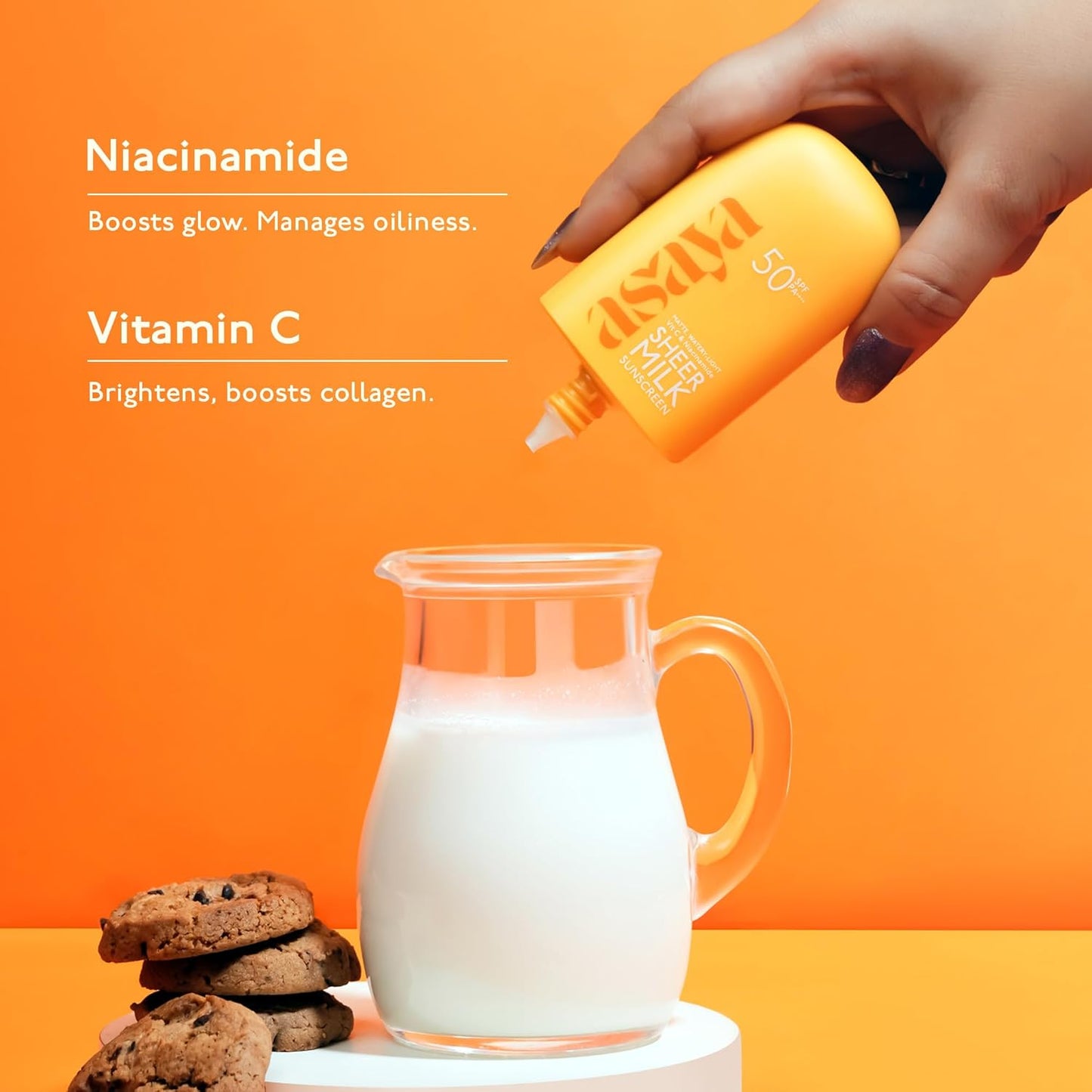 Asaya Sheer Milk Sunscreen SPF 50 PA++++ UVA + UVB | For Acne-Prone, Oily or Combination Skin | 50 ml