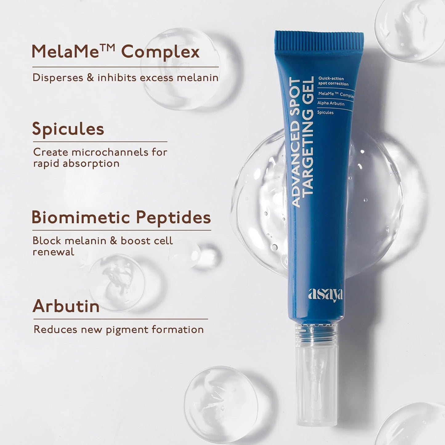Asaya Advanced Dark Spot Targeting Gel | Reduces Pigmentation, Post-Inflammatory Hyperpigmentation, Acne Marks & Scars | MelaMe™ Complex, Spicules & Alpha Arbutin | for Oily, Sensitive & Dry Skin - 15 g