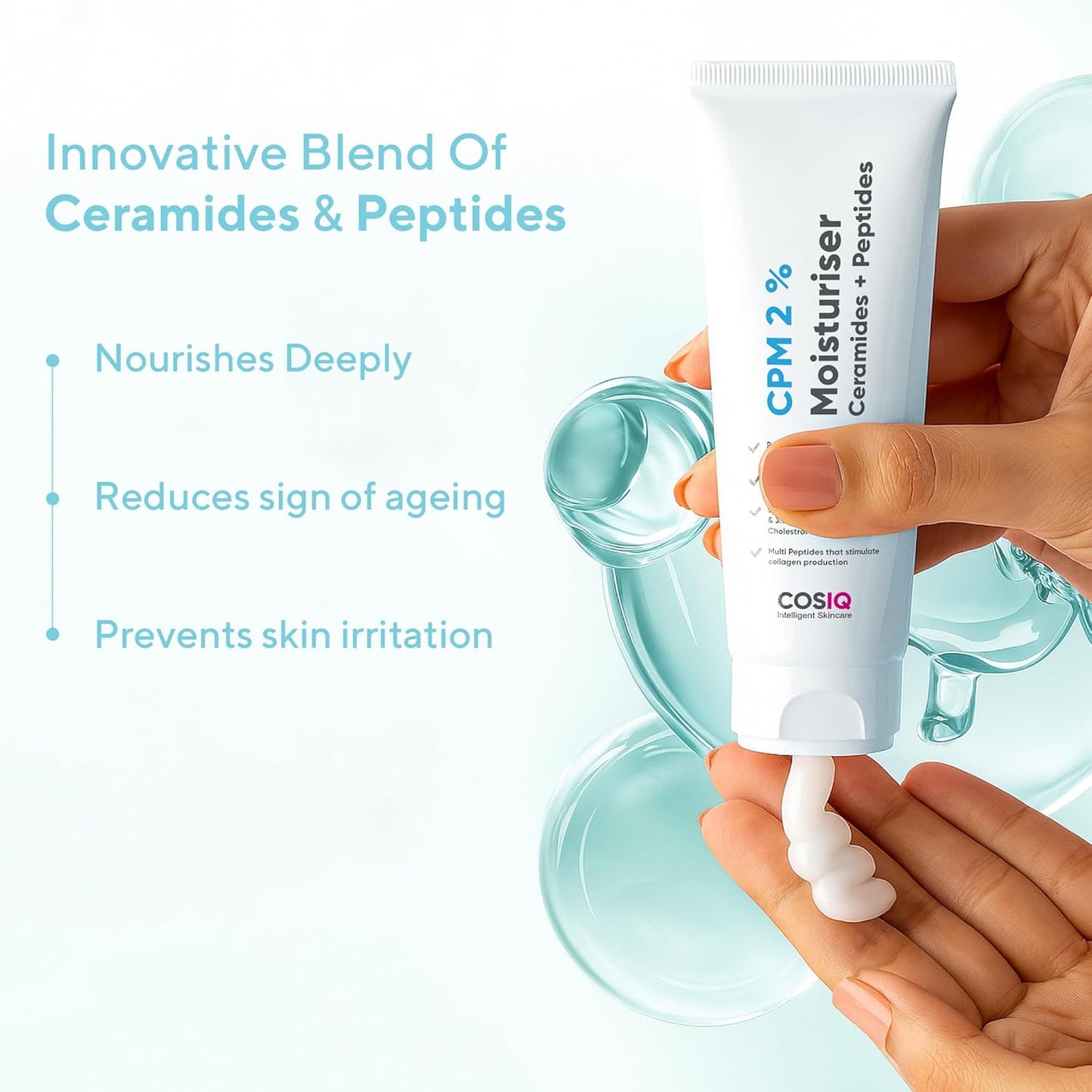 Cos-IQ CPM 2% Ceramides Moisturizer with Peptides for Intense Moisturizing and Skin Strengthening | Barrier Repair Cream | For Oily, Dry, Normal & Sensitive Skin | 100ml