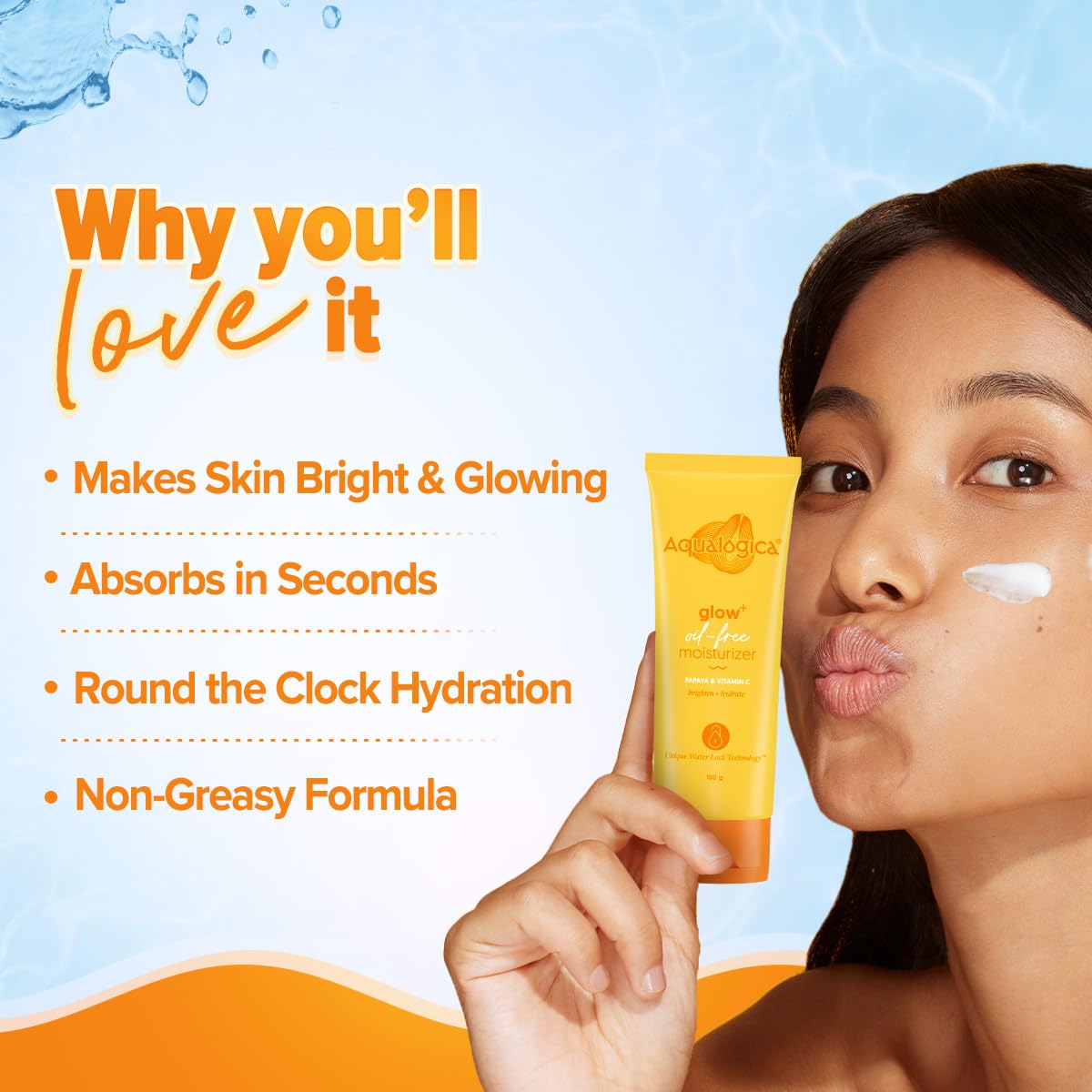Aqualogica Glow+ Oil-Free Moisturizer with Papaya & Vitamin C | Moisturizes to Enhance Glow & Texture | Controls Excess Oil | 100g