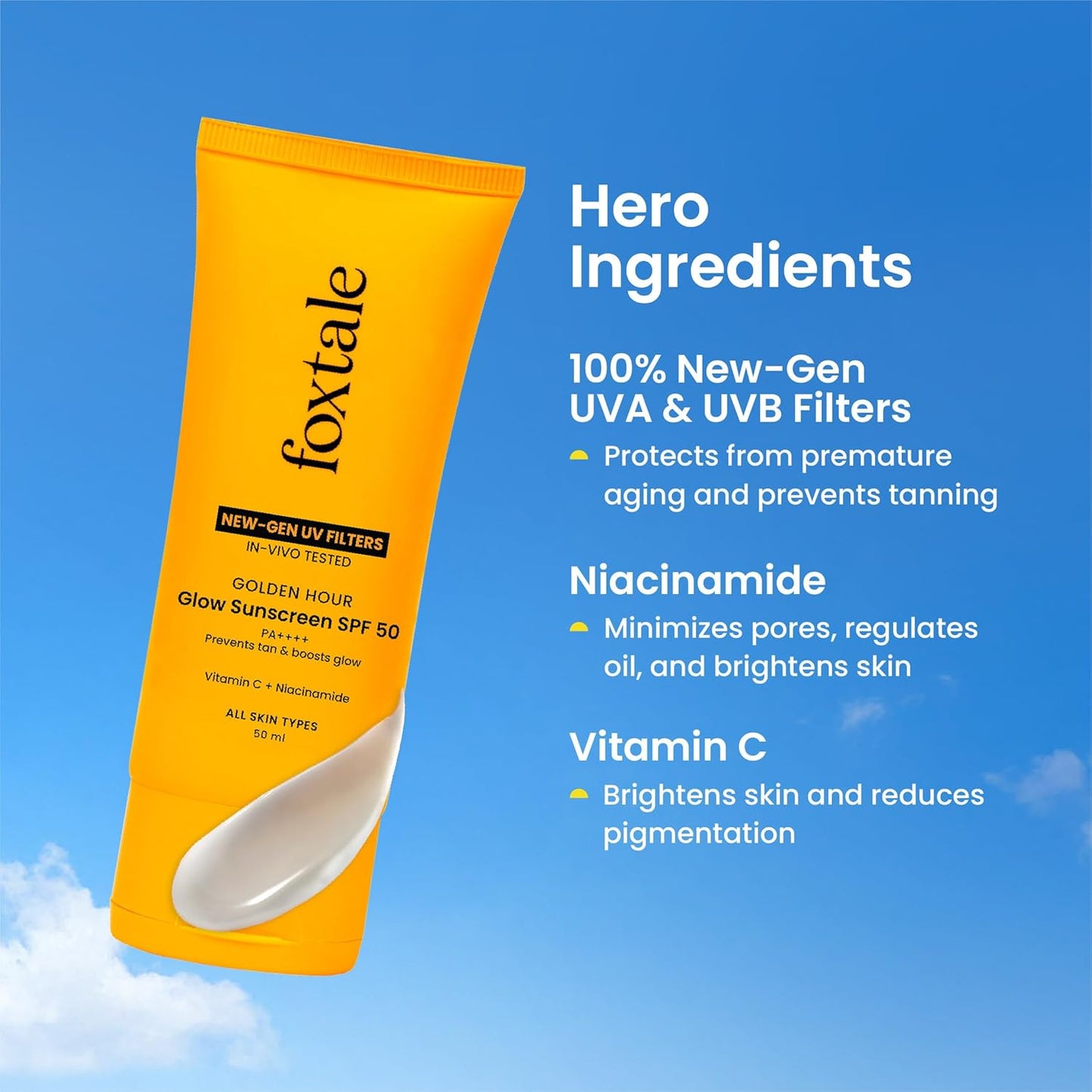 Foxtale Glow Sunscreen SPF 50 PA++++ with Vitamin C & Niacinamide | Pack of 2 | 100 Ml