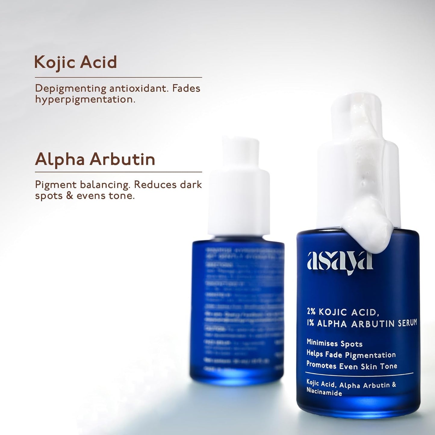 Asaya 2% Kojic Acid + 1% Alpha Arbutin Face Serum | Advanced Brightening & Pigmentation Correction | Lightweight Kojic Acid Serum for Even Tone & Radiant Skin | 30 ml