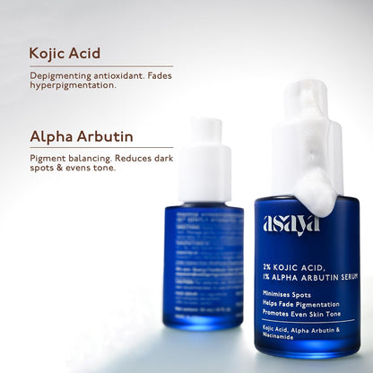 Asaya 2% Kojic Acid + 1% Alpha Arbutin Face Serum | Advanced Brightening & Pigmentation Correction | Lightweight Kojic Acid Serum for Even Tone & Radiant Skin | 30 ml