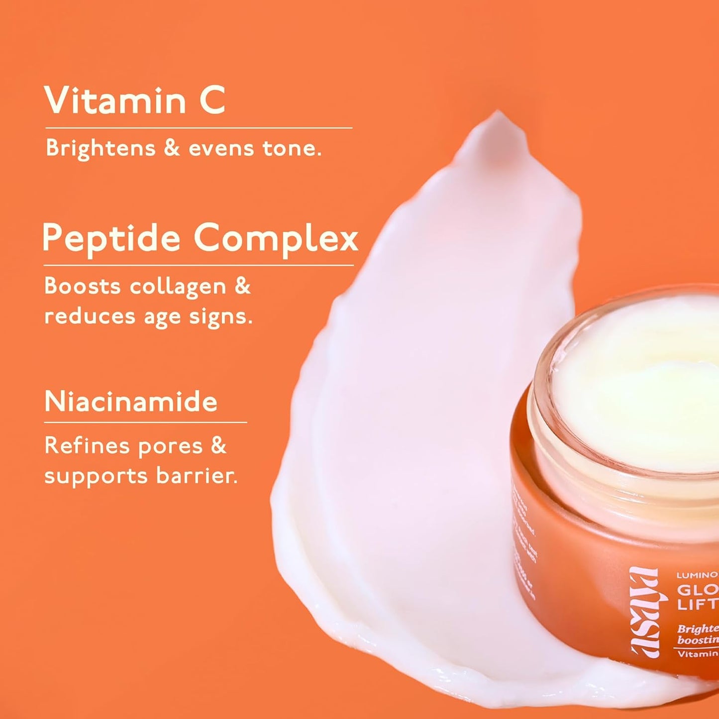 Asaya Vitamin C Moisturizer | Hydrating & Brightening Face Cream | With Niacinamide, Peptides & Hyaluronic Acid | 50g