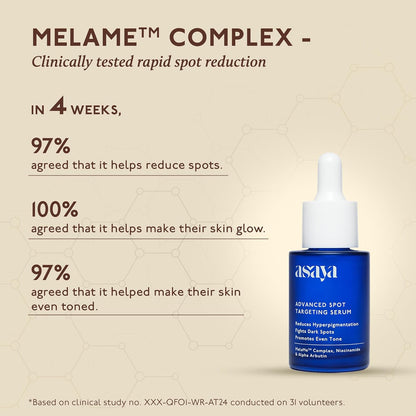 Asaya Advanced Spot Pigmentation Face Serum | Reduces Dark Spots, Melasma, Acne Marks & Hyperpigmentation | MelaMe™ Complex, Niacinamide & Alpha Arbutin | Lightweight & Fast Absorbing | For Men & Women | Oily, Dry & Sensitive Skin - 30ml