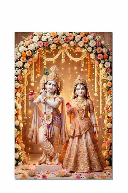 Hindu God Poster for Pooja Room and Home Temple 300 GSM Paper A3 Size, Self Adhesive Laminated Radha Krishna Wall Decor Poster