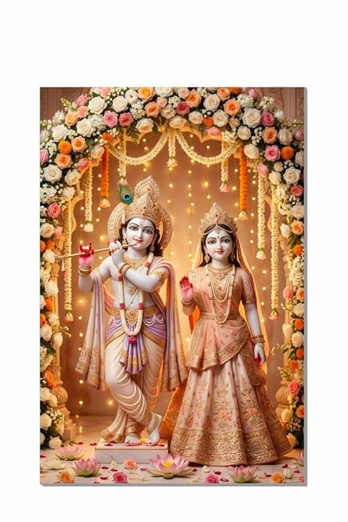 Hindu God Poster for Pooja Room and Home Temple 300 GSM Paper A3 Size, Self Adhesive Laminated Radha Krishna Wall Decor Poster