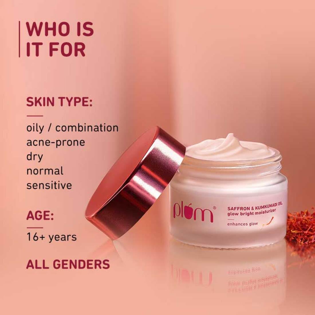 Plum Saffron & Kumkumadi Oil SPF 35 Daily Glow Bright Moisturizing Cream 50g | UVA/UVB Protection | All Skin Types | Women & Men