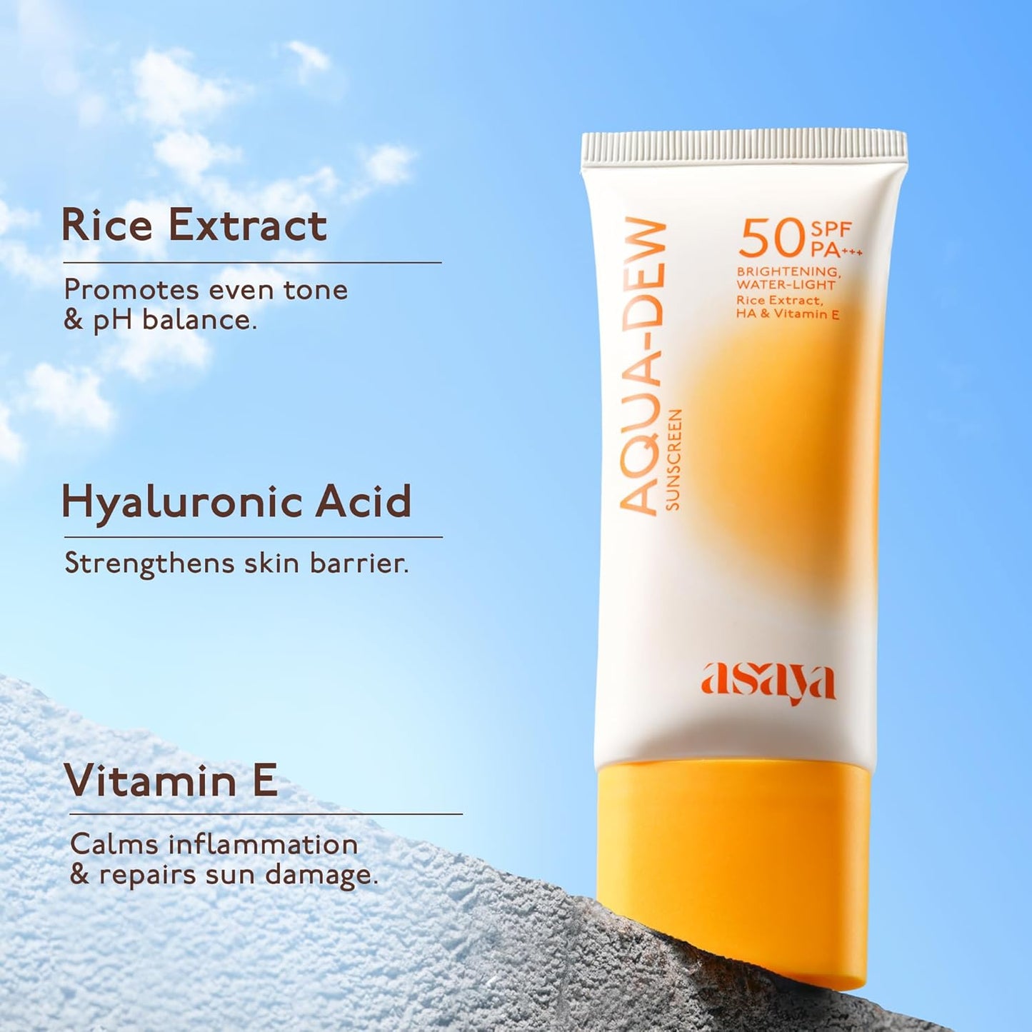 Asaya Aqua Dew Sunscreen SPF 50 PA+++ | Prevents Tanning | Ultra Light Water Sunscreen | For Men & Women | Oily, Dry & Sensitive Skin | 50 ml