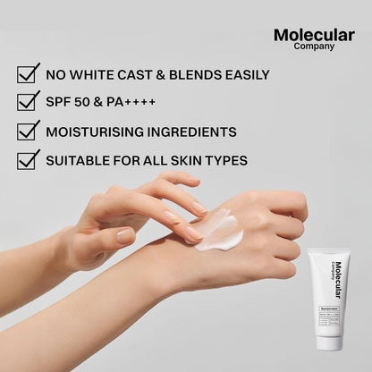 Molecular Company SPF 50+ Pa++++ | 5% Niacinamide | 3% Panthenol ( 2x More Hydrating than Hyaluronic Acid ) | 3% Lecorice 1% Birch Sap l Moisturising Gel Sunscreen ,For Oily, Dry, Sensitive, Combination, Dull, Acne Prone Skin| 50 G