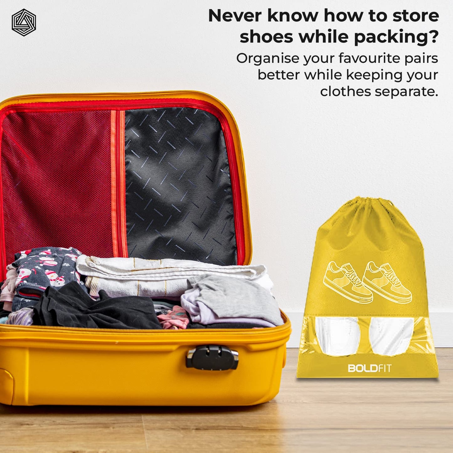 Boldfit Shoe Bag for Travel & Storage Travel Organizer - Pack of 6 Shoe Pouch (Blue, Yellow, Grey)