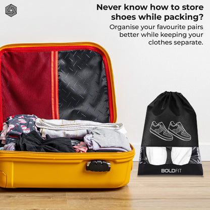 Boldfit Shoe Bag for Travel Bag- Pack of 6, Black