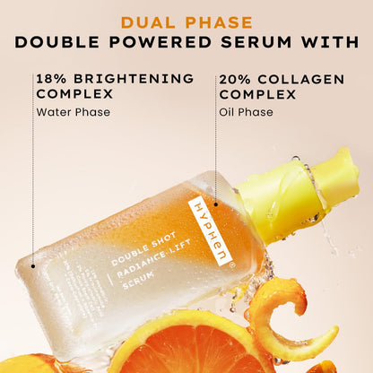 Hyphen 18% Brightening + 20% Collagen Face Serum | Double Shot Serum with 11% Mandarin 5% Niacinamide 2% PGA & Bakuchiol | Winter Skincare | Brightening, Hydrating & Collagen Boost for Dry Skin - 50ml