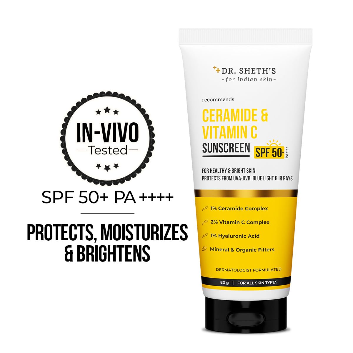Dr. Sheth's Ceramide & Vitamin C Sunscreen SPF 50+ PA++++ (80g)