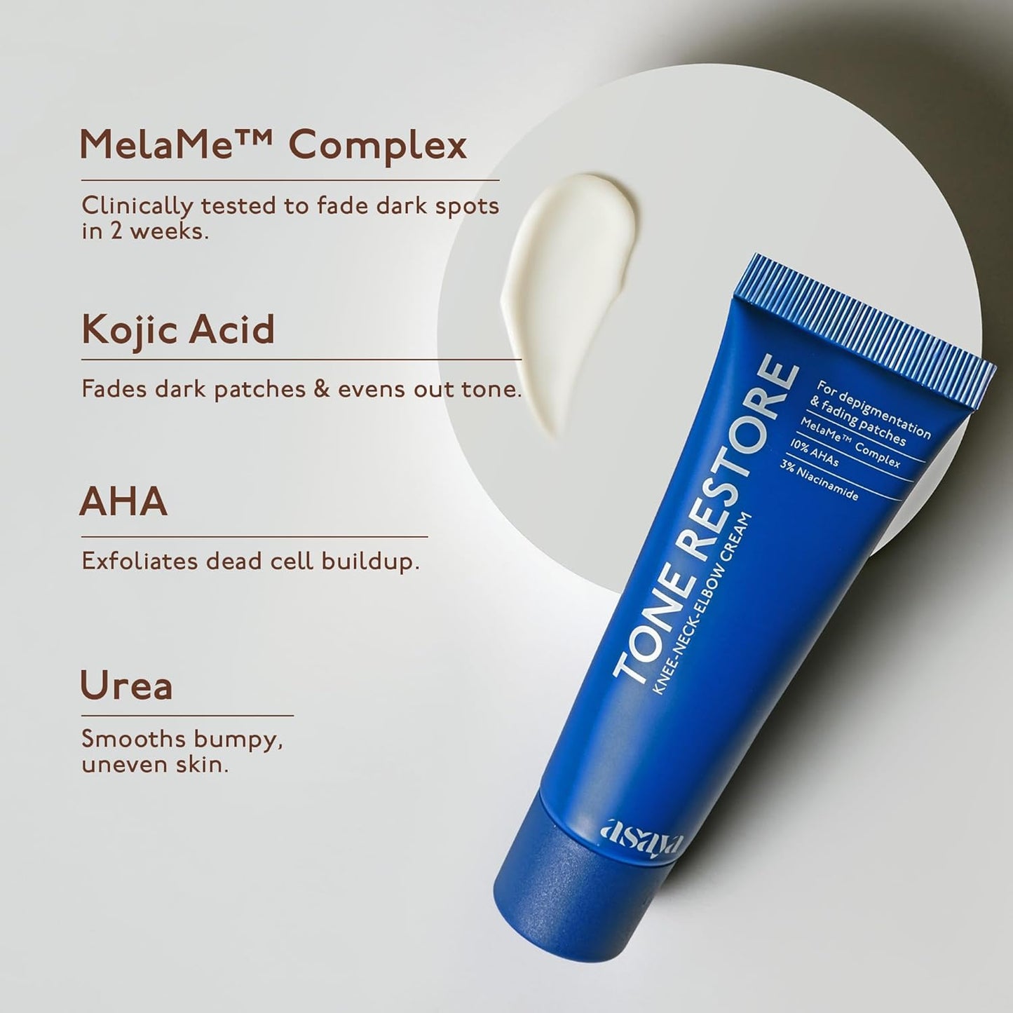 Asaya Tone Restore | Advanced Pigmentation Cream with MelaMe™ Complex | Anti-Pigmentation Cream for Women & Men for Dark Neck, Knees & Elbows | 50 g
