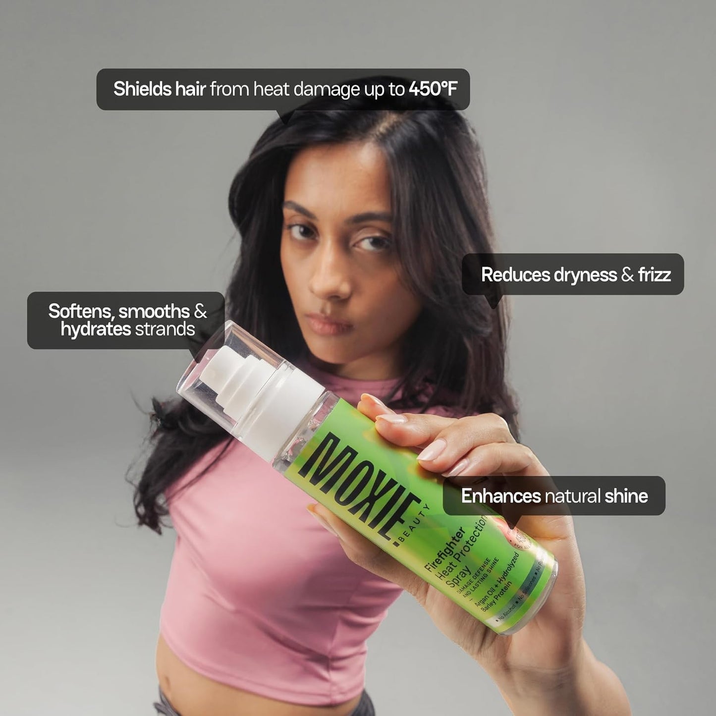 Moxie Beauty Firefighter Heat Protection Spray | Argan & Olive Oil Shield for Hair | Protects Up to 450 °F | 100ml