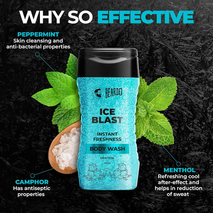 Beardo Ice Blast Body Wash For Men 200ml | Refreshing Menthol Cooling Instant Icy Cool Freshness Body Wash | For Skin Dryness