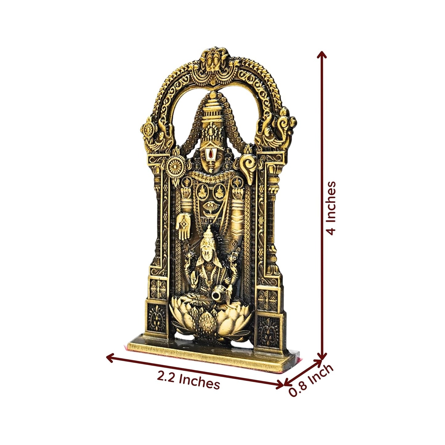 anciently Tirupati Balaji Idol with Lakshmi for Car Dashboard | Venkateswara Idol with Lakshmi for Car Dashboard, Metal, 1 Piece (Brass Colour)