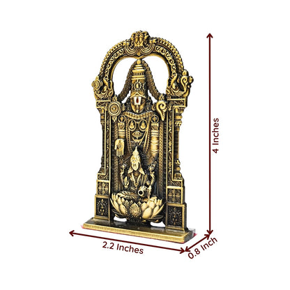 anciently Tirupati Balaji Idol with Lakshmi for Car Dashboard | Venkateswara Idol with Lakshmi for Car Dashboard, Metal, 1 Piece (Brass Colour)